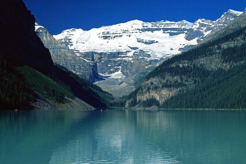 Lake Louise with snow-capped mountains