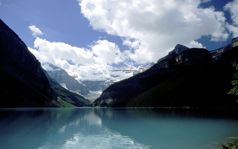 Lake Louise with snow-capped mountains