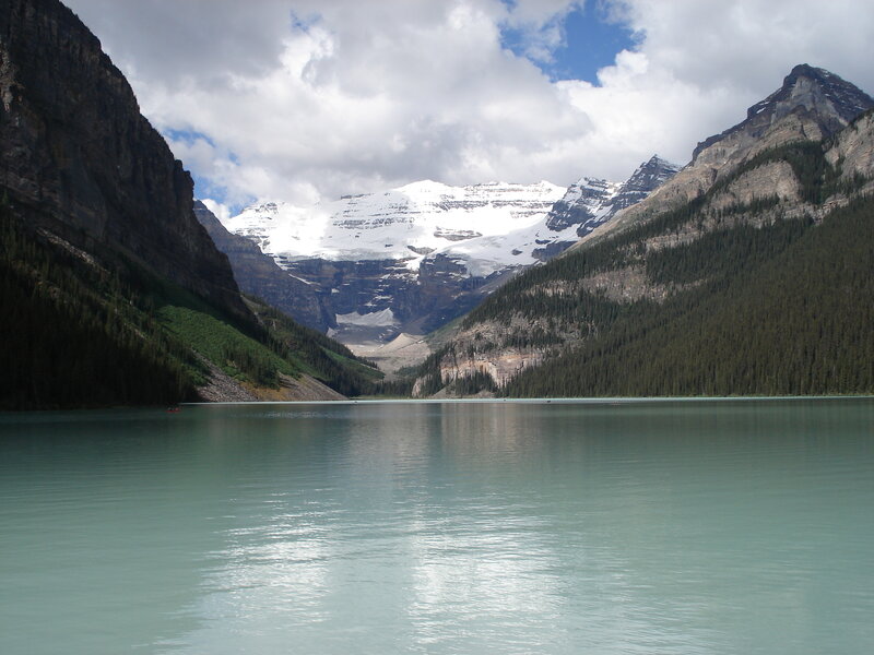 Lake Louise with snow-capped mountains