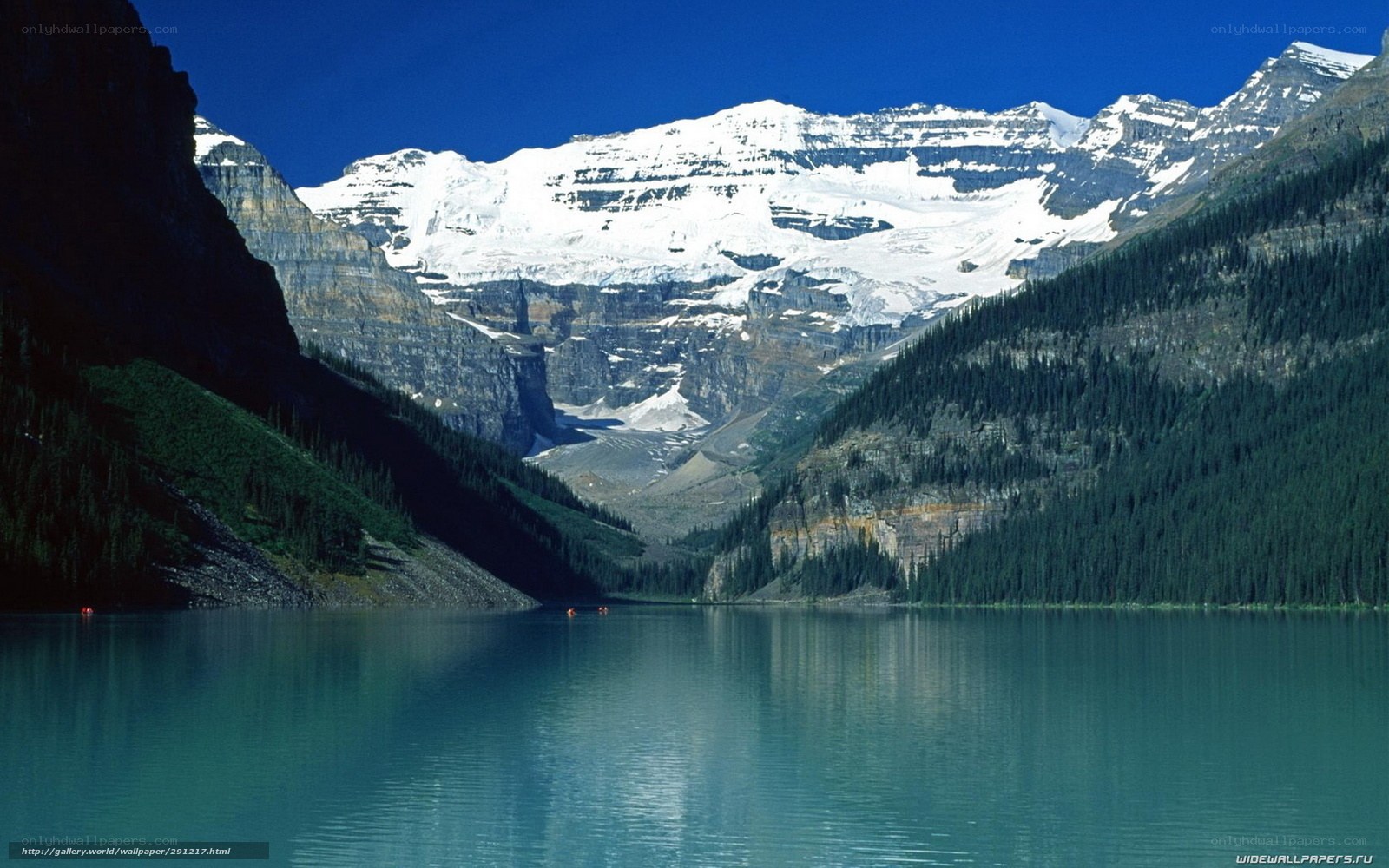 Lake Louise with snow-capped mountains
