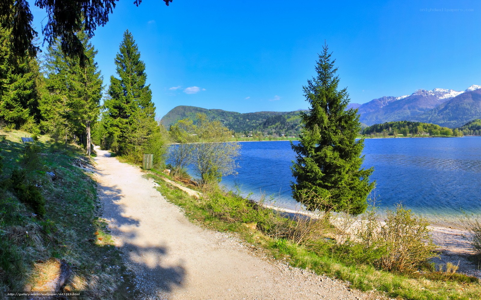 Lake path with mountains