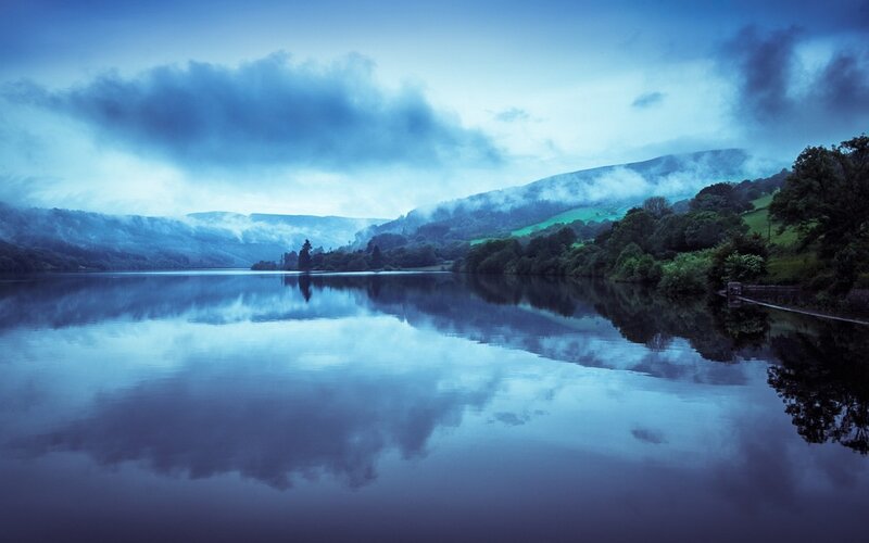 Lake Reflecting Clouds — Blue, Serene