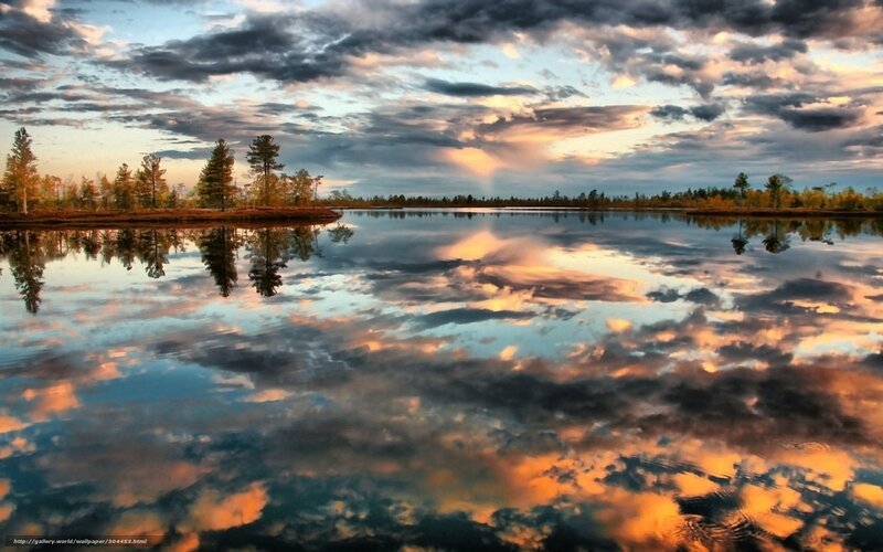 Lake Reflecting Sunset — Orange, Serene