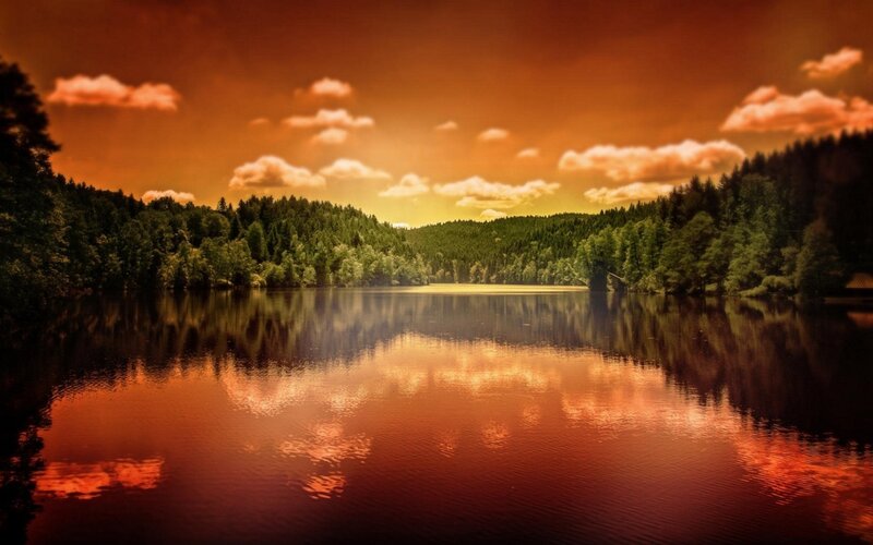 Lake Reflecting Sunset — Orange