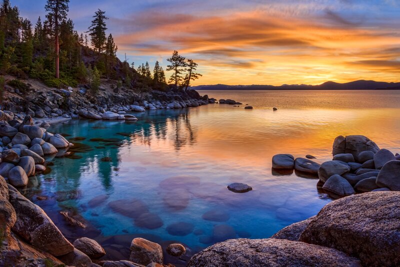Lake Shore at Sunset — Orange, Serene