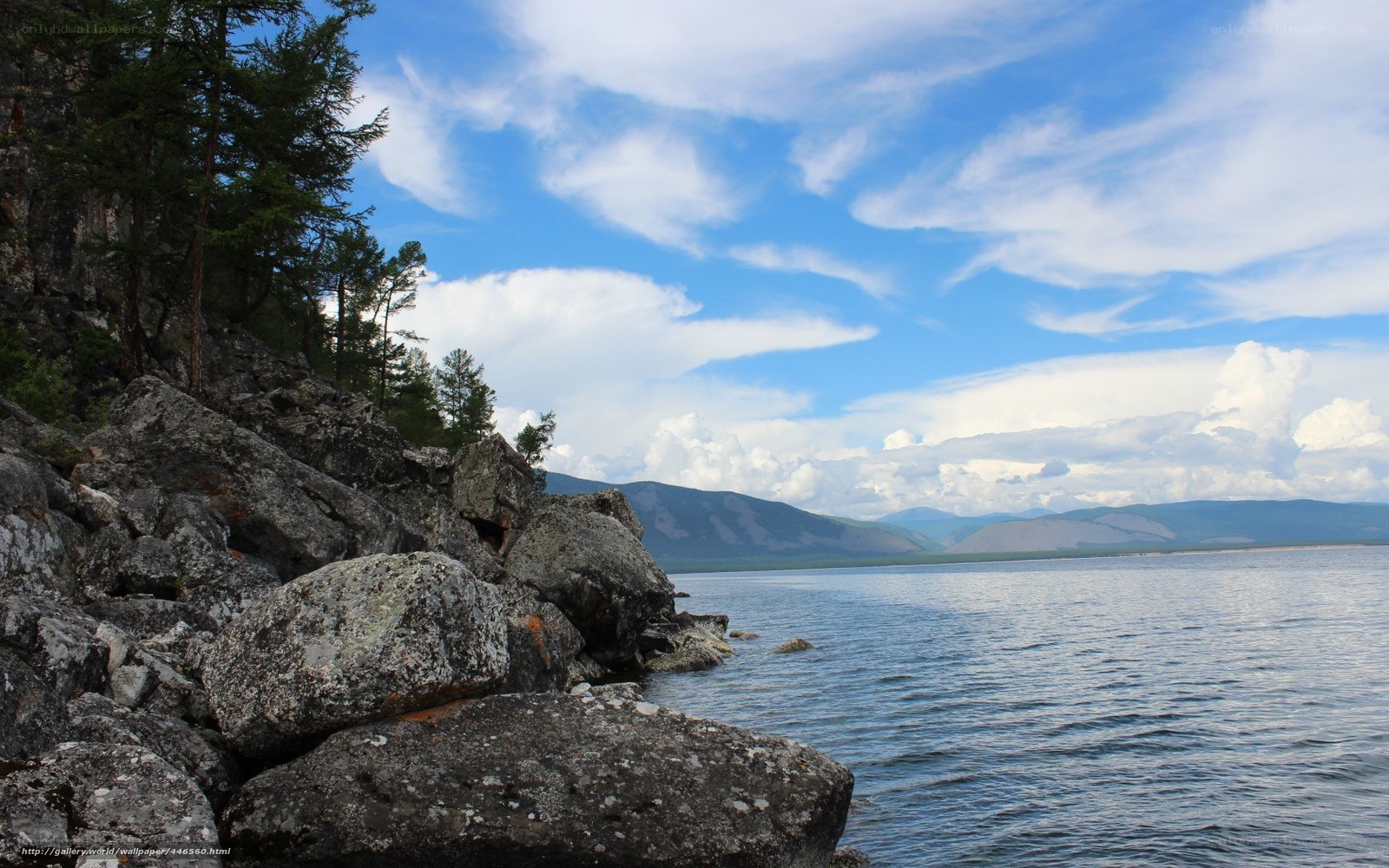 Lake shore with mountains
