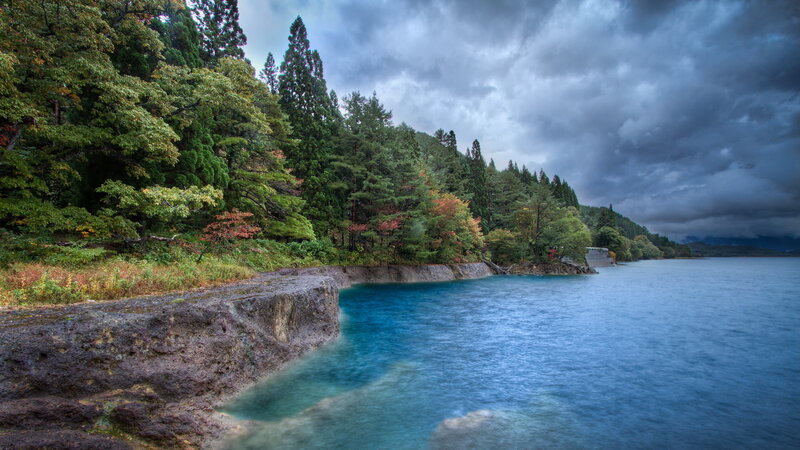 Lake Shore with Trees — Blue