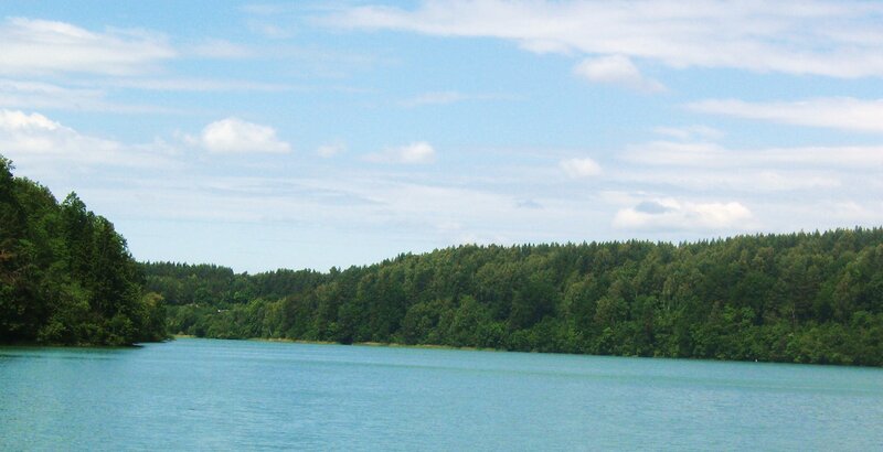 Lake Surrounded by Forest — Blue, Serene, Afternoon, Photograph