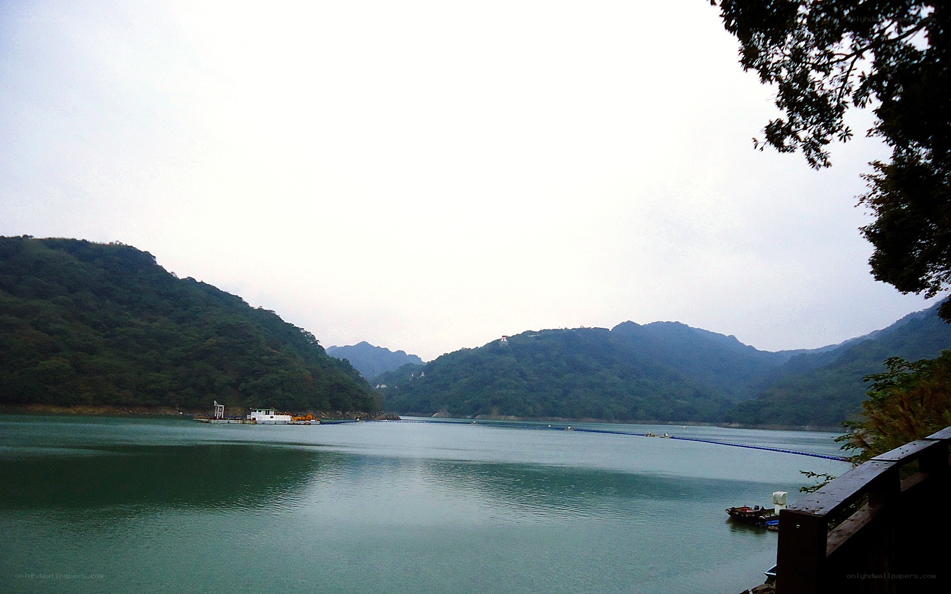 Lake surrounded by green hills