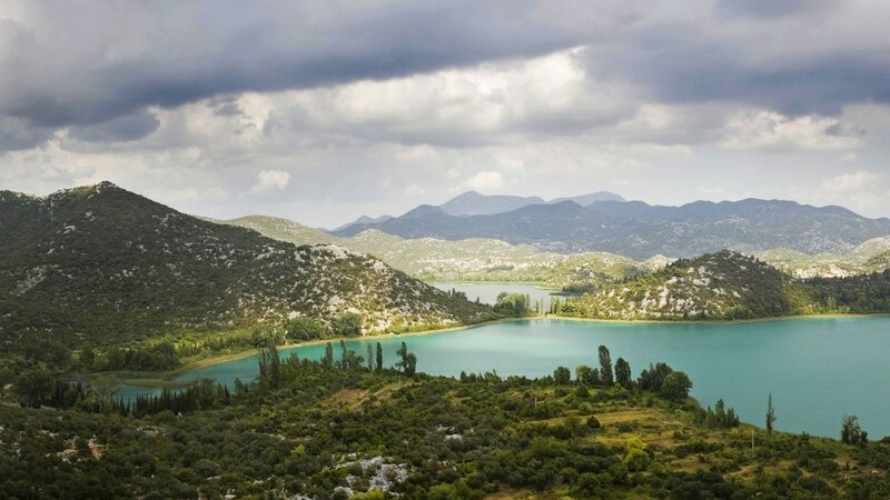 Lake Surrounded by Hills — Blue, Dramatic, Afternoon, Photograph