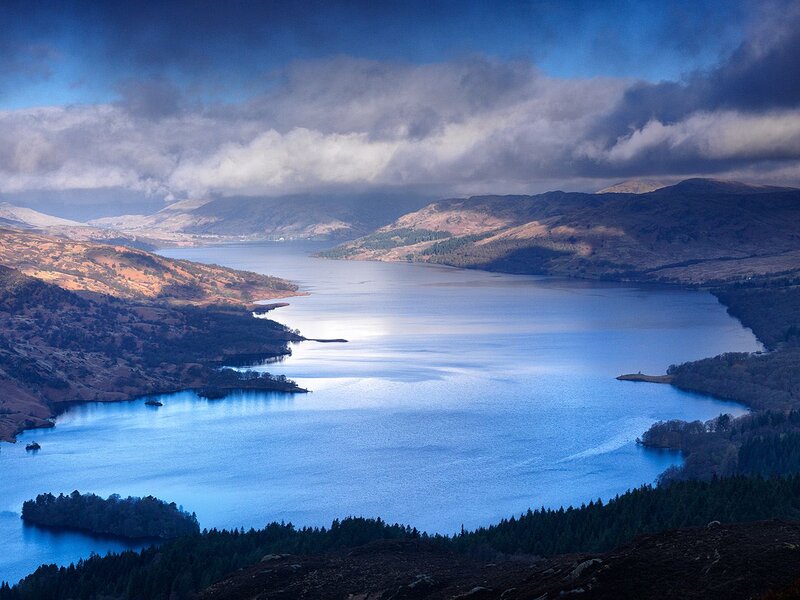 Lake Surrounded by Hills — Blue, Dramatic