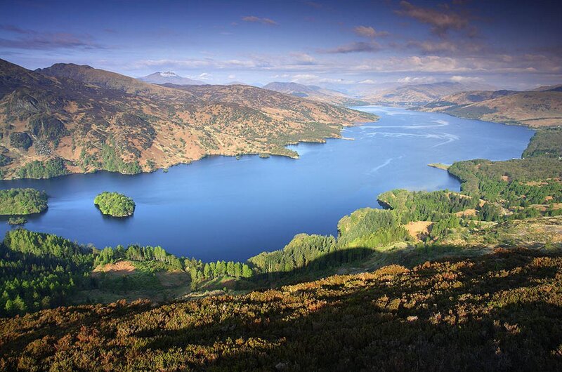 Lake Surrounded by Hills — Blue, Serene, Afternoon, Photograph, Island