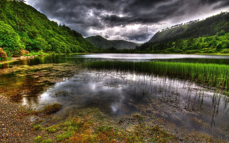 Lake Surrounded by Hills — Green, Dramatic