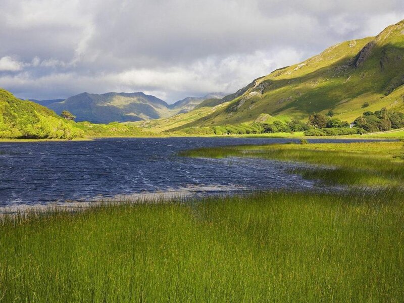 Lake Surrounded by Hills — Green, Serene, Afternoon, Photograph, Mountains