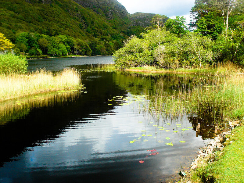 Lake Surrounded by Hills — Green, Serene, Afternoon, Photograph