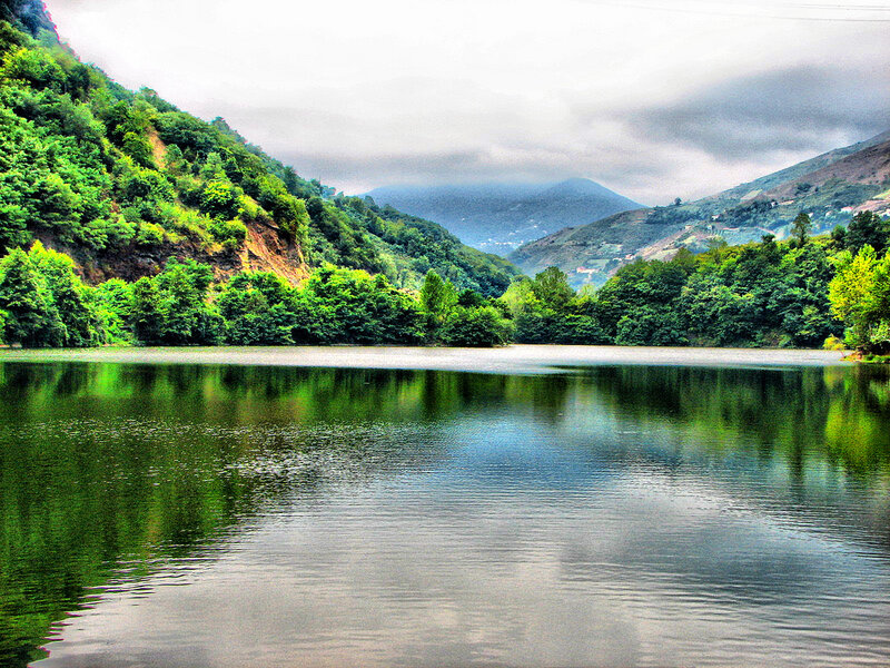 Lake Surrounded by Hills — Green, Serene, Photograph