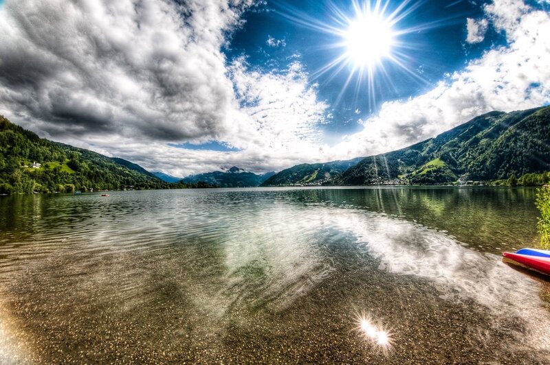Lake Surrounded by Mountains — Blue, Dramatic