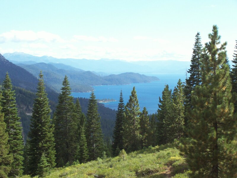 Lake Surrounded by Mountains — Blue, Serene, Afternoon, Photograph, Pine Trees