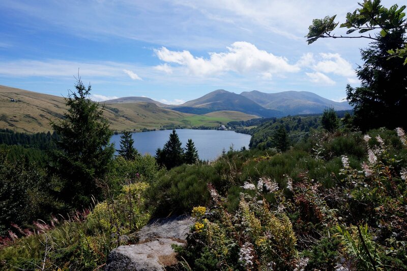 Lake Surrounded by Mountains — Blue, Serene, Afternoon, Photograph, Trees, Flowers