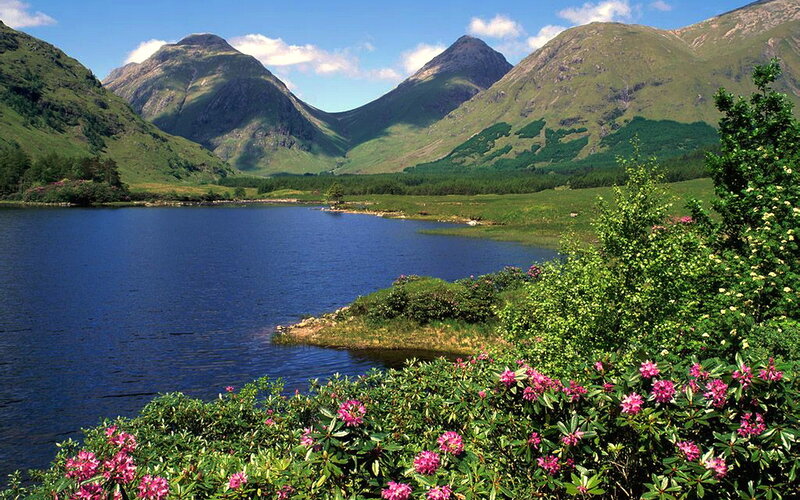 Lake Surrounded by Mountains — Blue, Serene, Summer, Photograph