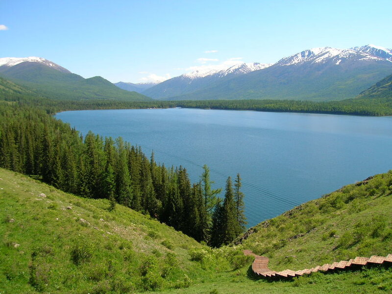 Lake Surrounded by Mountains — Blue, Serene, Summer