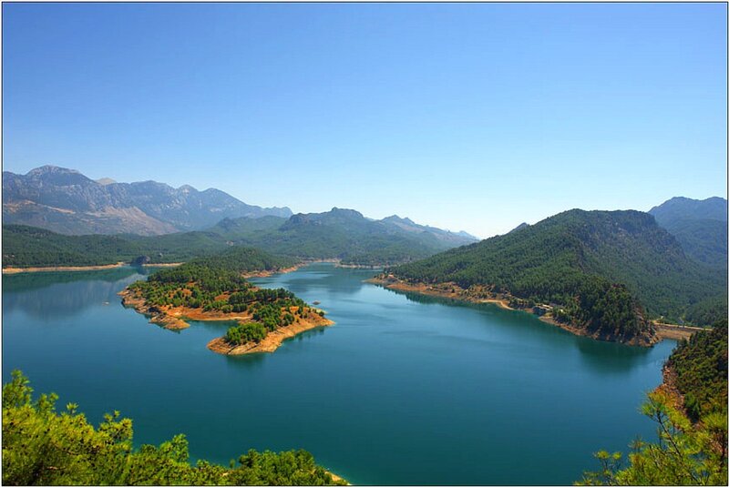 Lake Surrounded by Mountains — Blue, Serene