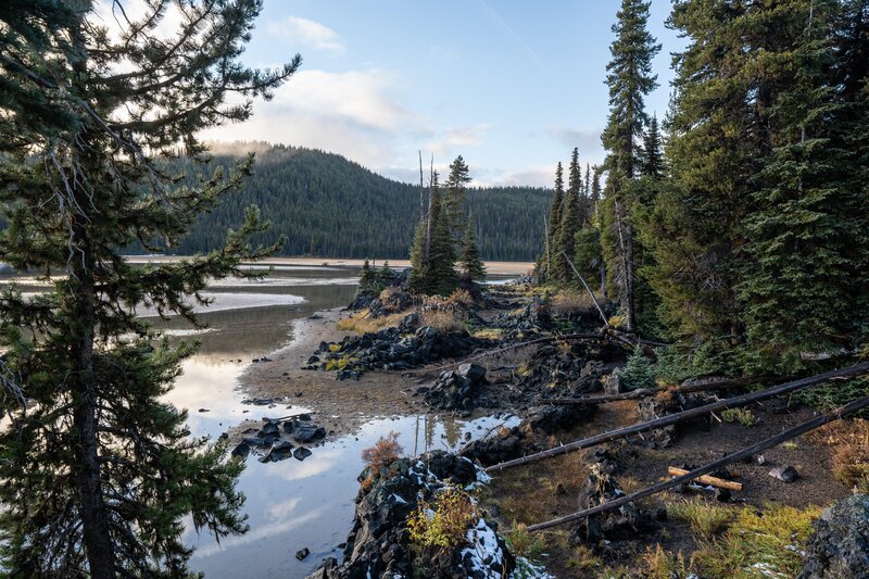 Lake Surrounded by Trees — Green, Serene, Morning, Photograph, Mountain