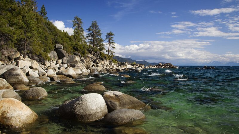 Lake Tahoe shoreline with rocks