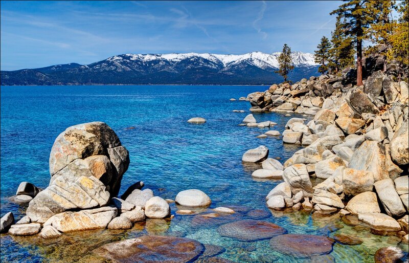 Lake Tahoe with snow-capped mountains