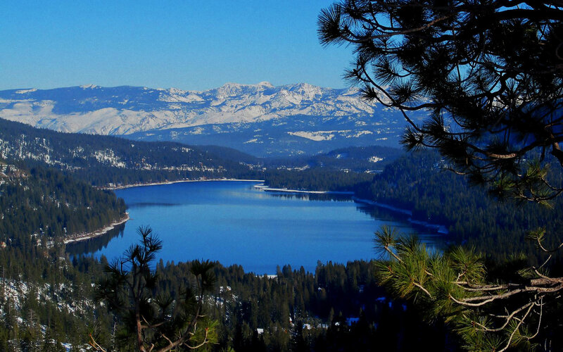 Lake Tahoe with snow-capped mountains