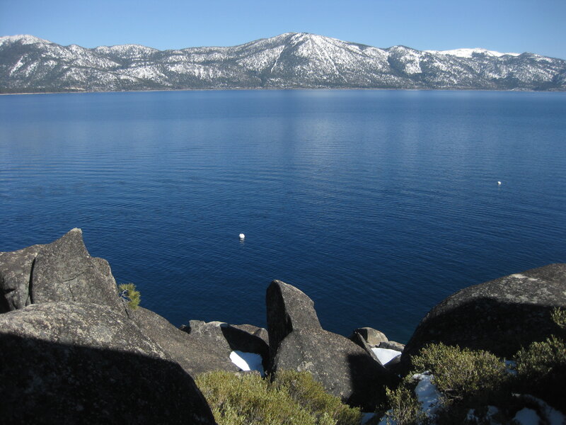 Lake Tahoe with snow-capped mountains