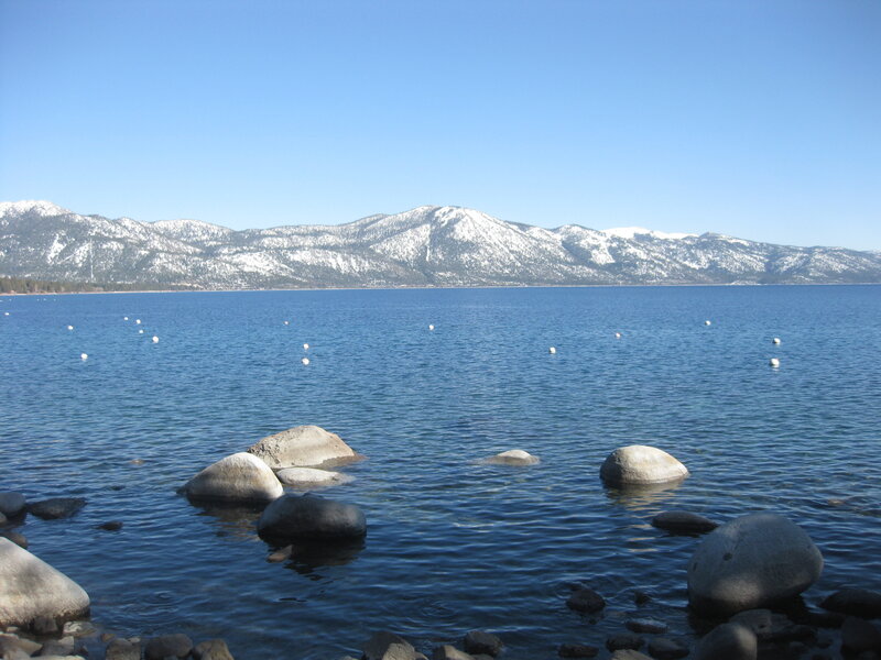 Lake Tahoe with snow-capped mountains
