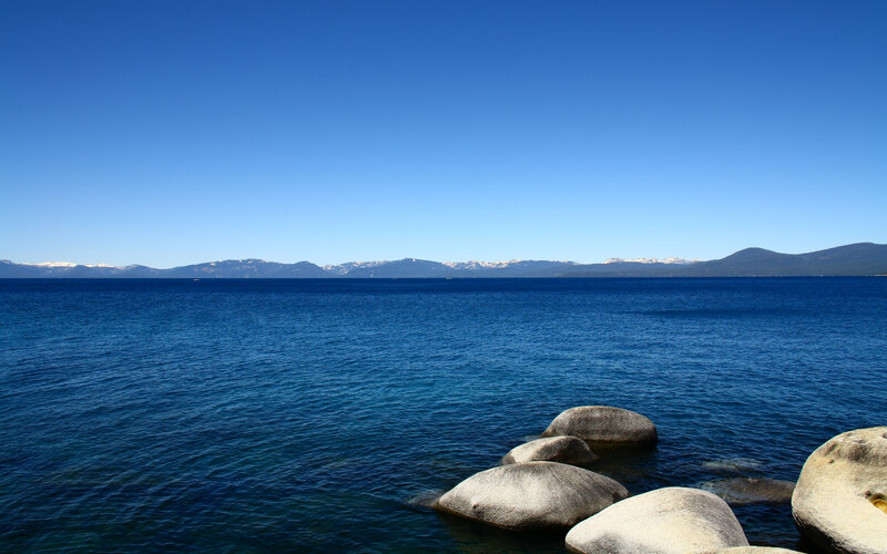 Lake Tahoe with snow-capped mountains