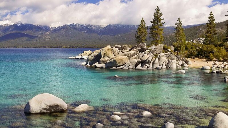Lake Tahoe with snow-capped mountains