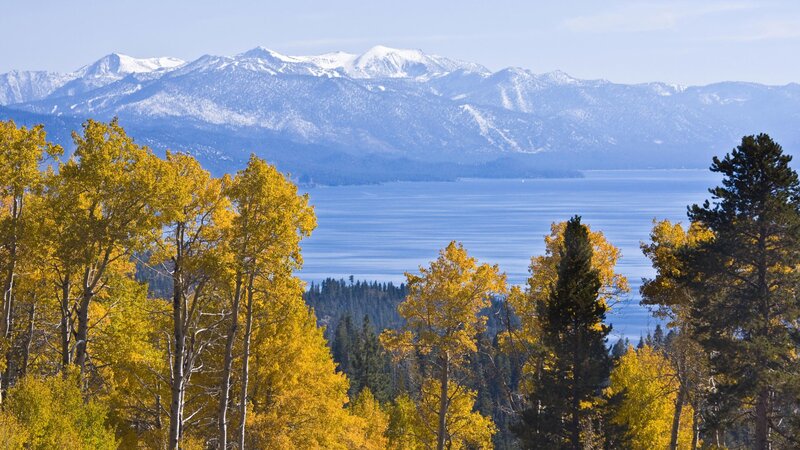 Lake Tahoe with snow-capped mountains