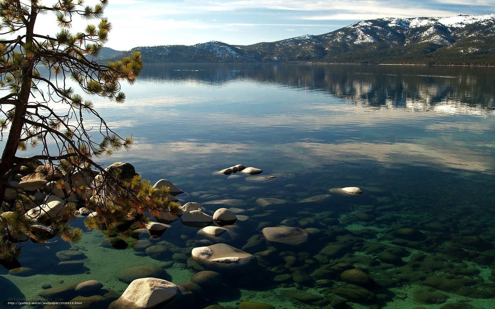 Lake Tahoe with snow-capped mountains