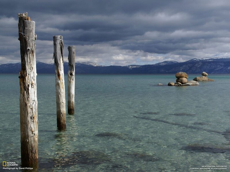 Lake Tahoe with wooden posts