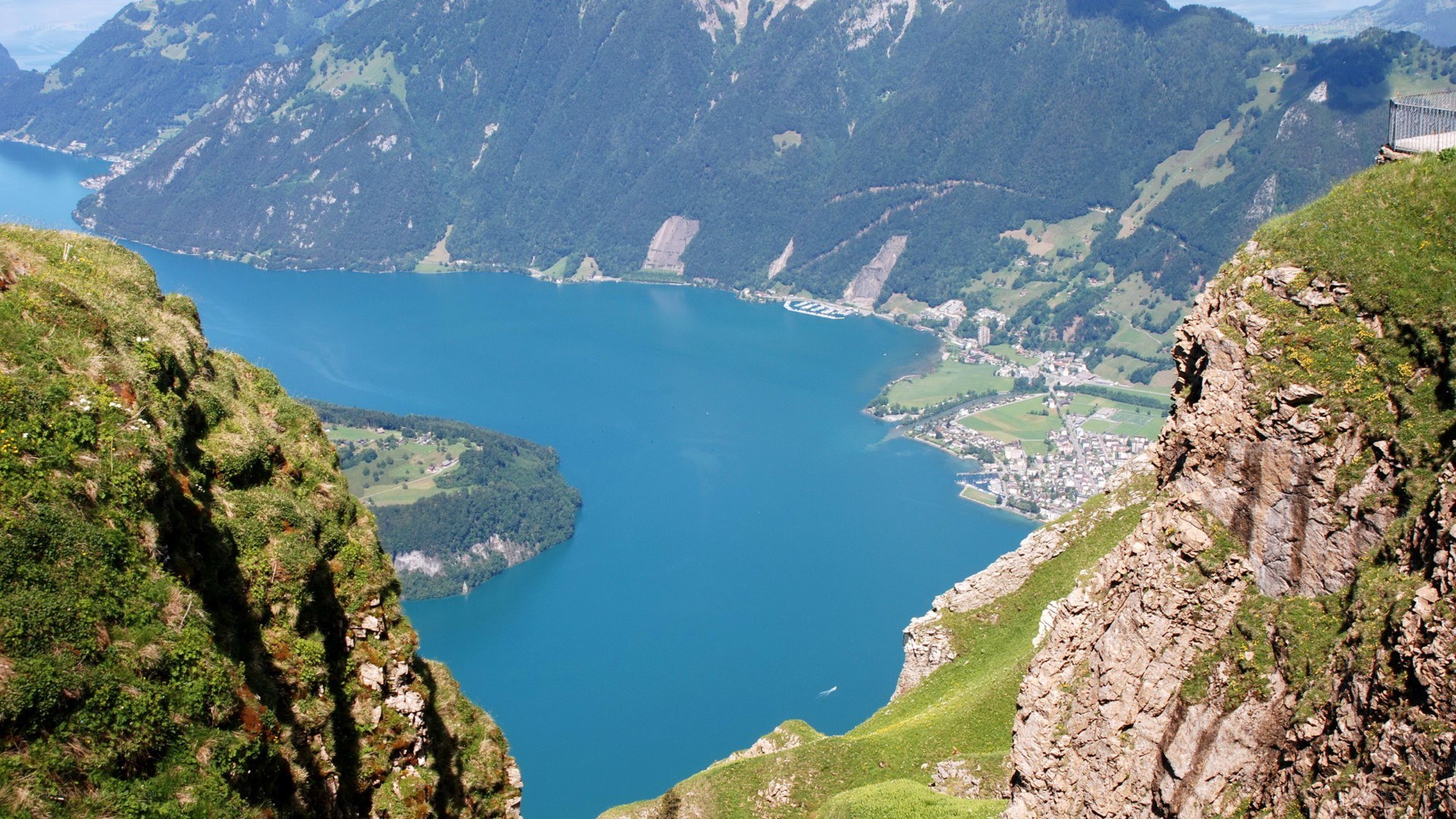 Lake Thun from a mountain viewpoint