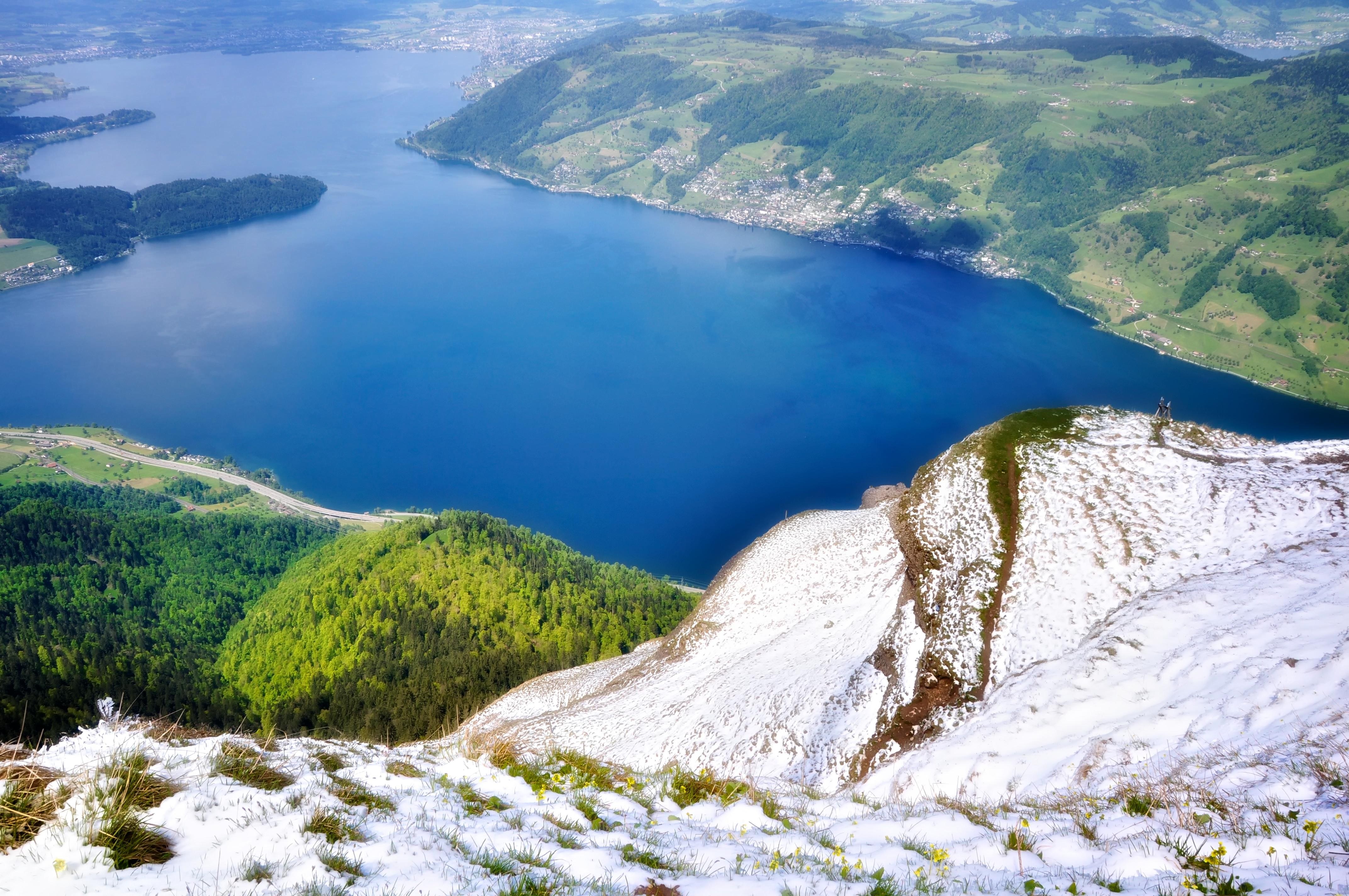 Lake Thun from a snowy peak
