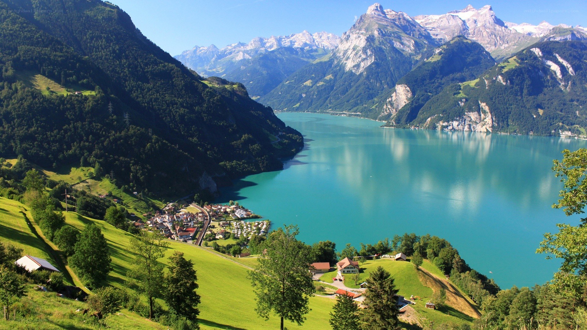 Lake Thun with Alps in background