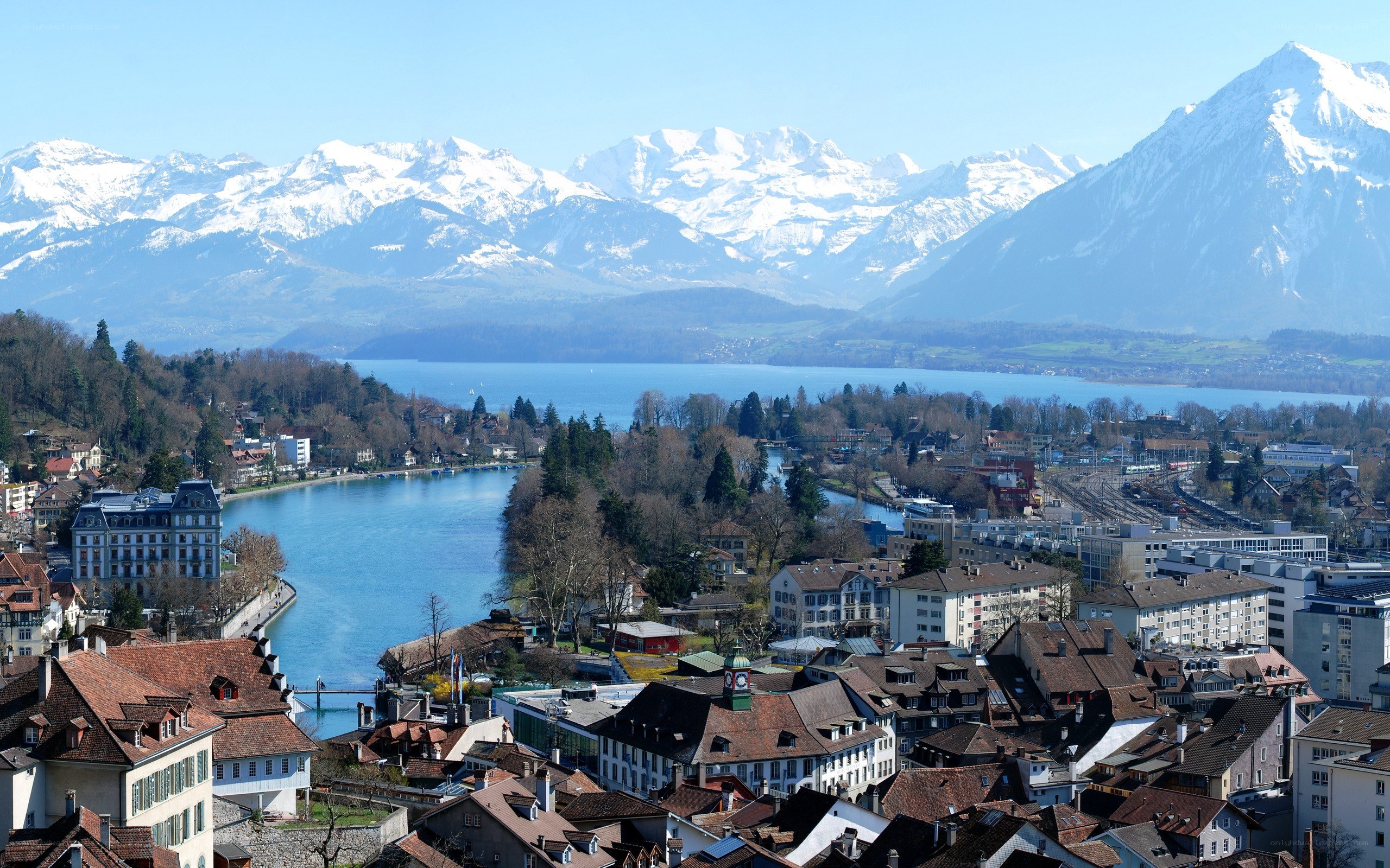 Lake Thun with Alps in background