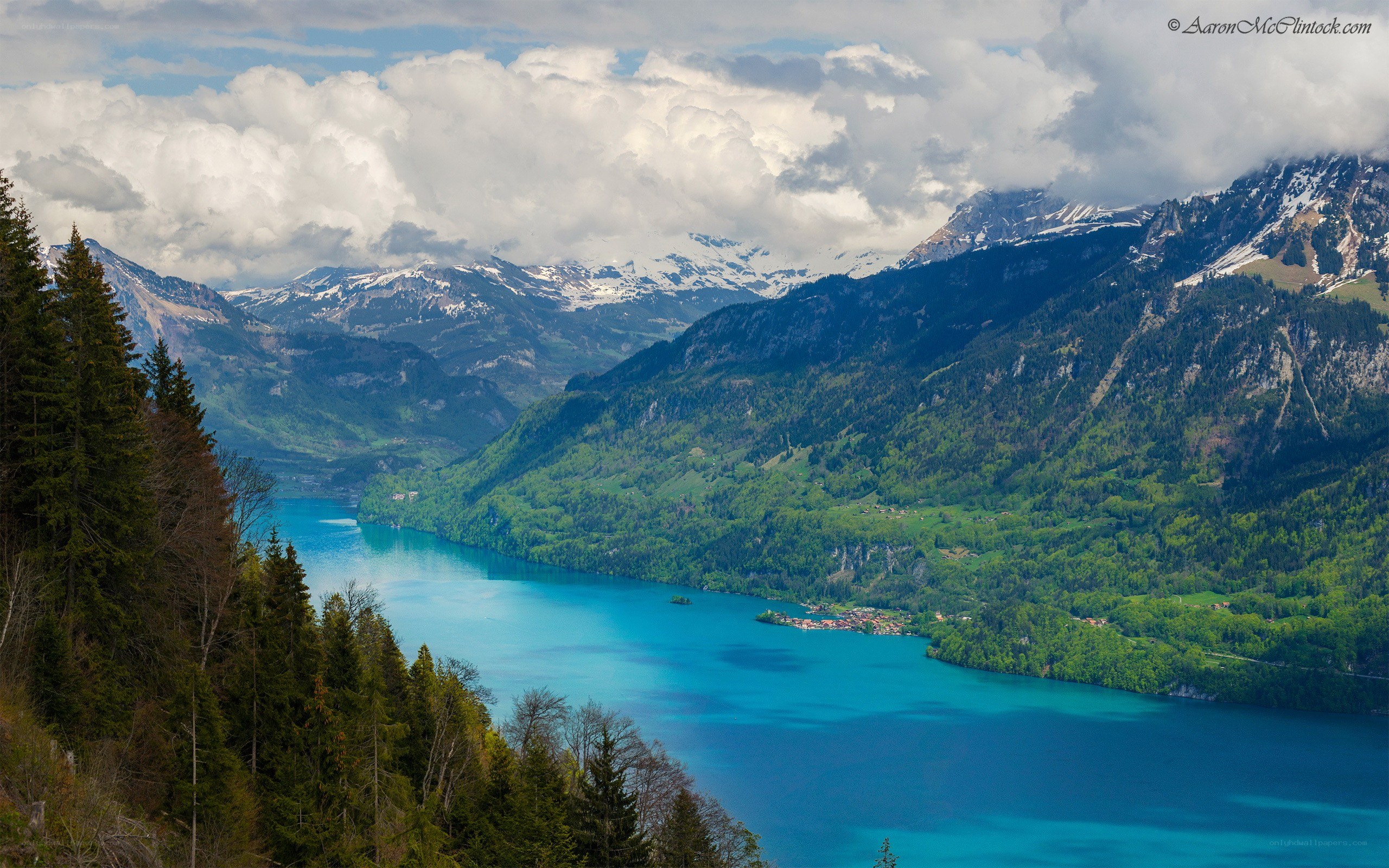 Lake Thun with snow-capped mountains