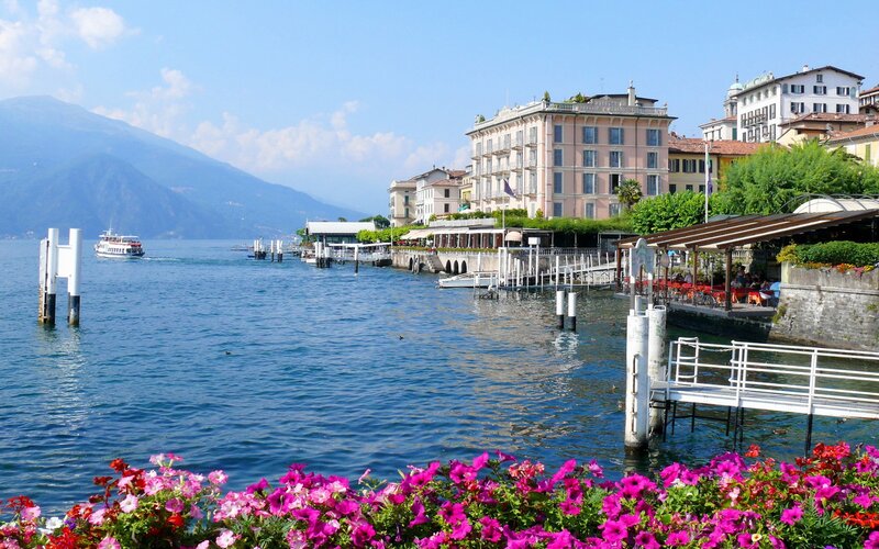 Lake Town with Flowers