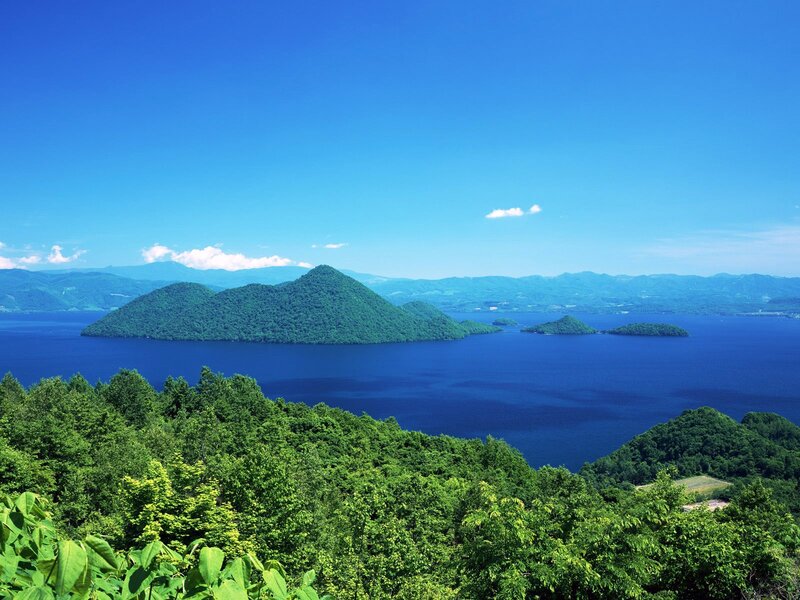 Lake Toya with green islands