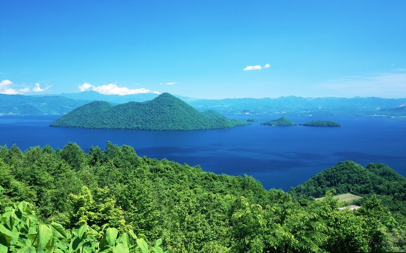Lake Toya with green islands