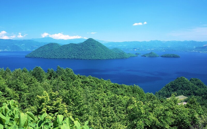 Lake Toya with green islands