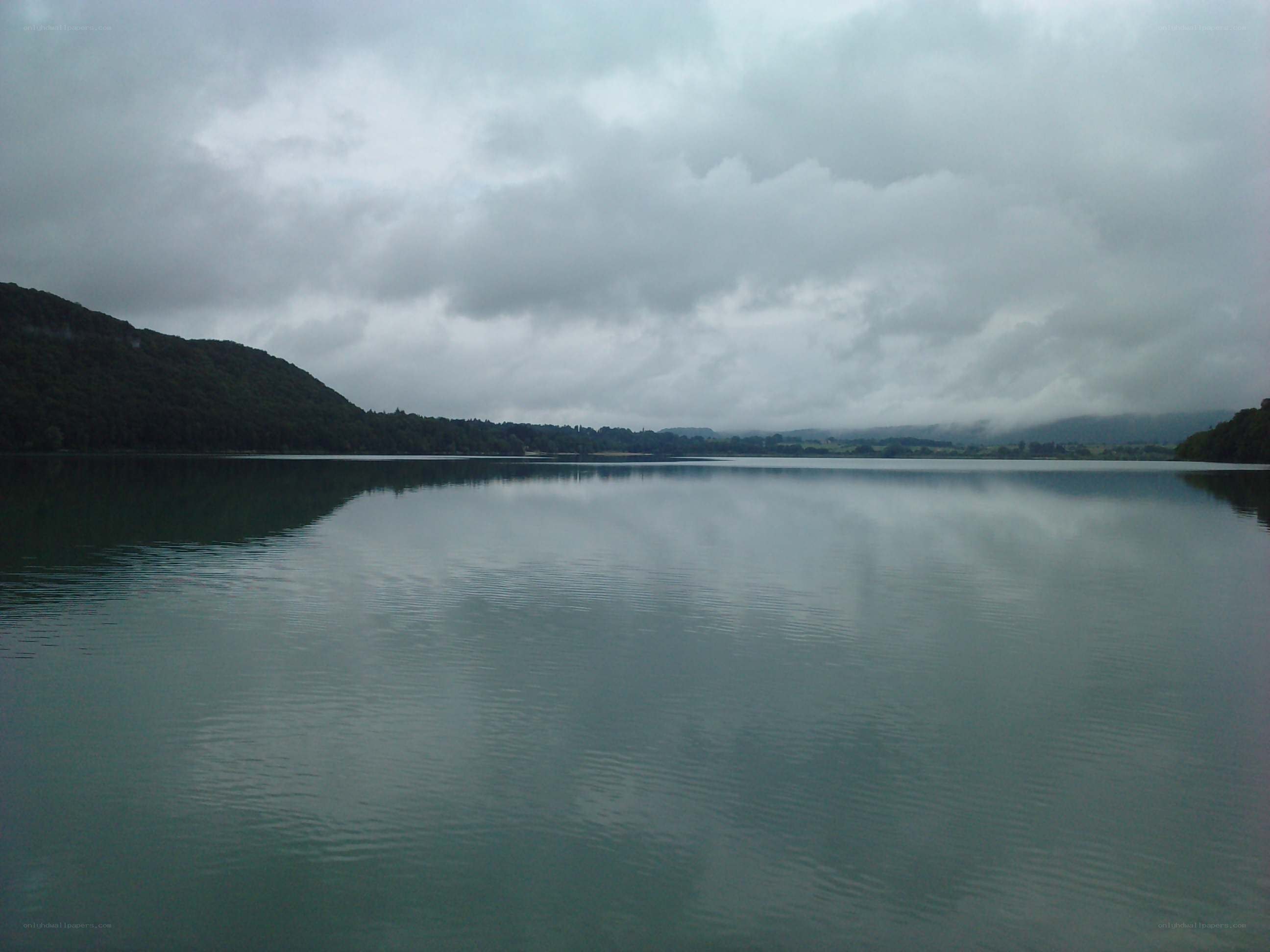 Lake under cloudy sky