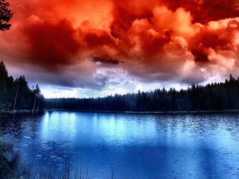 Lake under Red Sky