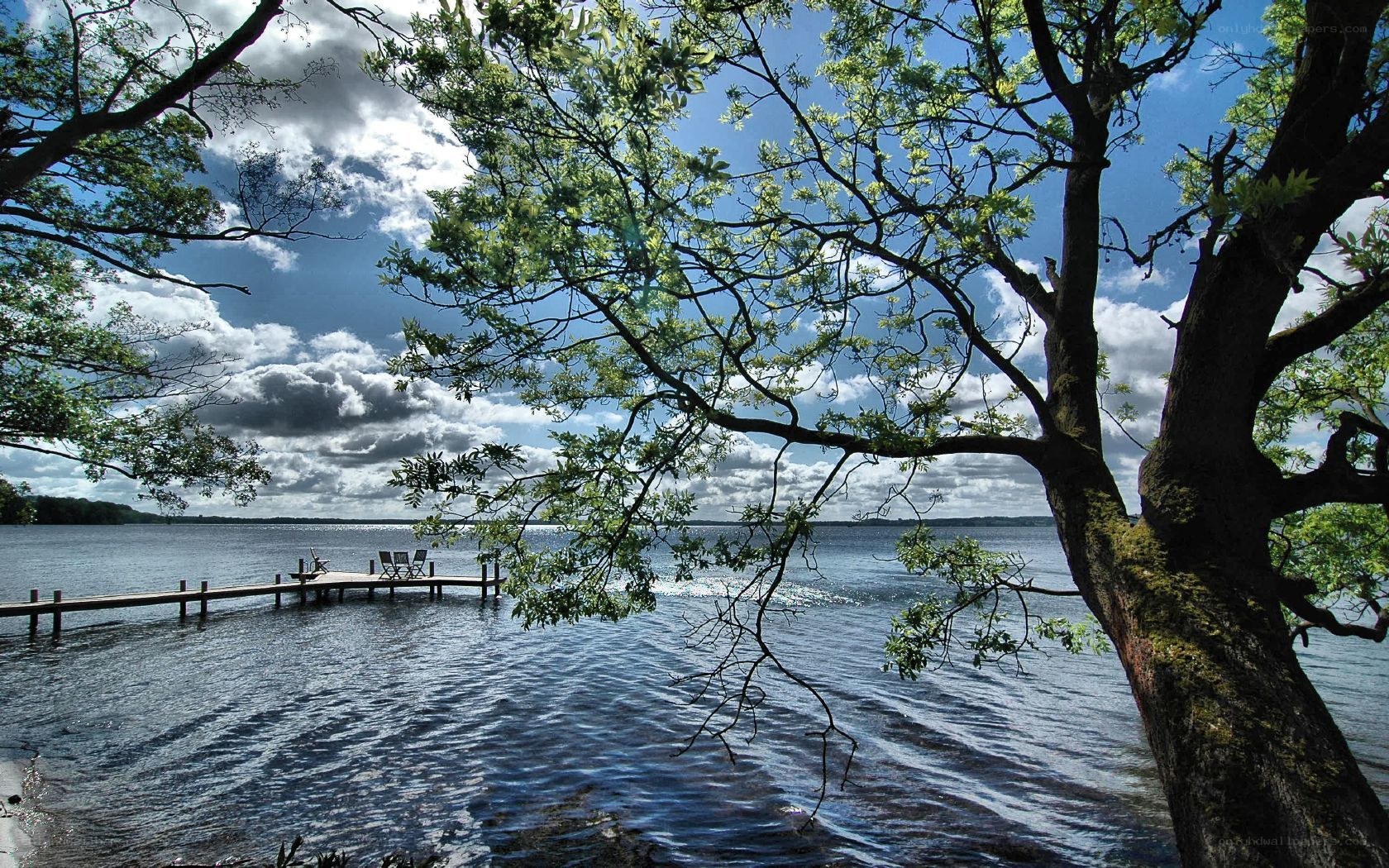 Lake view with wooden dock