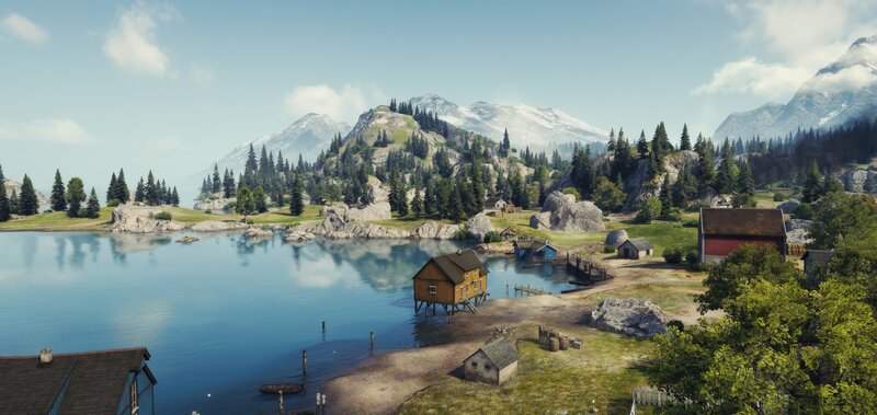 Lake Village with Mountains